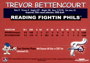 2018 Grandstand Reading Fightin Phils #NNO Trevor Bettencourt Back