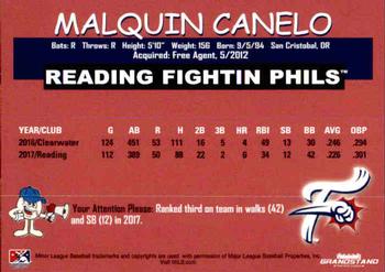 2018 Grandstand Reading Fightin Phils #NNO Malquin Canelo Back
