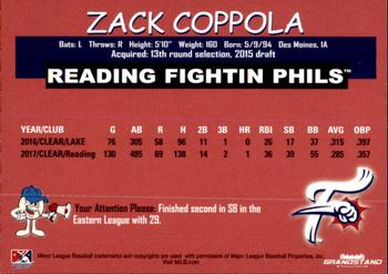 2018 Grandstand Reading Fightin Phils #NNO Zach Coppola Back