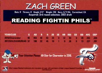 2018 Grandstand Reading Fightin Phils #NNO Zach Green Back