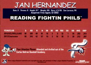 2018 Grandstand Reading Fightin Phils #NNO Jan Hernandez Back