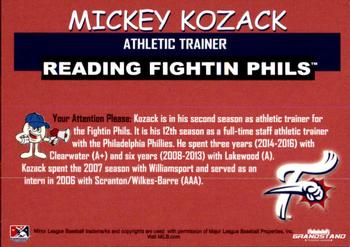 2018 Grandstand Reading Fightin Phils #NNO Mickey Kozack Back