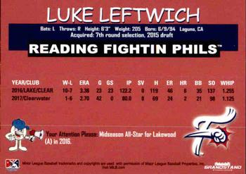 2018 Grandstand Reading Fightin Phils #NNO Luke Leftwich Back