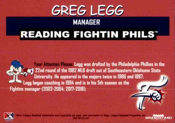 2018 Grandstand Reading Fightin Phils #NNO Greg Legg Back