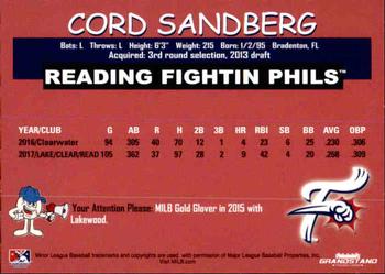2018 Grandstand Reading Fightin Phils #NNO Cord Sandberg Back