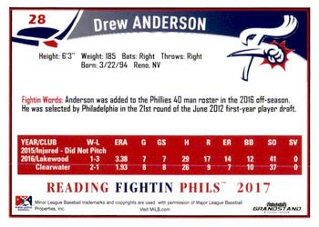 2017 Grandstand Reading Fightin Phils Update #NNO Drew Anderson Back