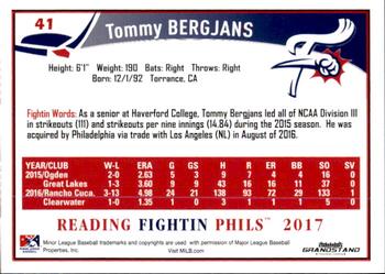 2017 Grandstand Reading Fightin Phils Update #NNO Tommy Bergjans Back