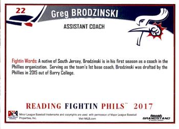 2017 Grandstand Reading Fightin Phils Update #NNO Greg Brodzinski Back