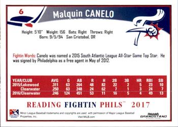 2017 Grandstand Reading Fightin Phils Update #NNO Malquin Canelo Back