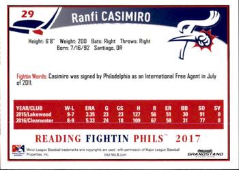 2017 Grandstand Reading Fightin Phils Update #NNO Ranfi Casimiro Back