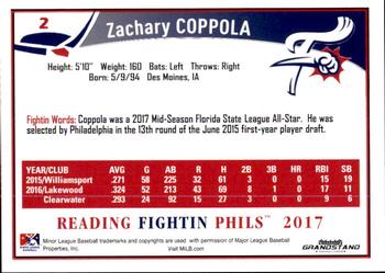 2017 Grandstand Reading Fightin Phils Update #NNO Zach Coppola Back
