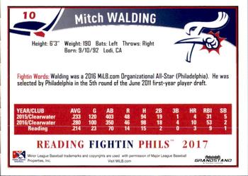 2017 Grandstand Reading Fightin Phils Update #NNO Mitch Walding Back