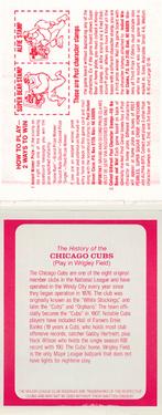1982 Post Cereal Team Card #NNO Chicago Cubs Back