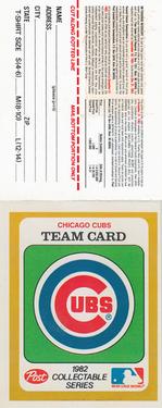 1982 Post Cereal Team Card #NNO Chicago Cubs Front