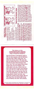 1982 Post Cereal Team Card #NNO Cincinnati Reds Back