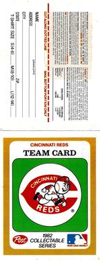 1982 Post Cereal Team Card #NNO Cincinnati Reds Front