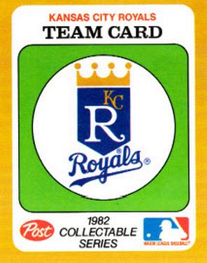1982 Post Cereal Team Card #NNO Kansas City Royals Front