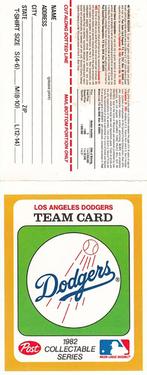 1982 Post Cereal Team Card #NNO Los Angeles Dodgers Front