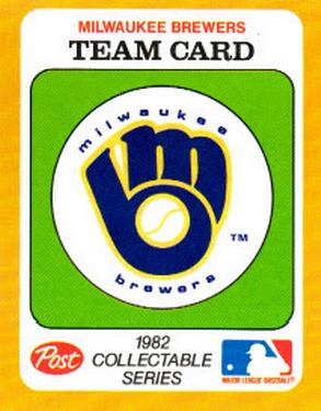 1982 Post Cereal Team Card #NNO Milwaukee Brewers Front