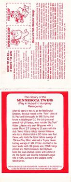 1982 Post Cereal Team Card #NNO Minnesota Twins Back