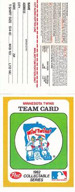 1982 Post Cereal Team Card #NNO Minnesota Twins Front