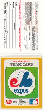 1982 Post Cereal Team Card #NNO Montreal Expos Front