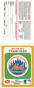 1982 Post Cereal Team Card #NNO New York Mets Front