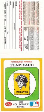 1982 Post Cereal Team Card #NNO Pittsburgh Pirates Front