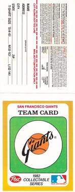1982 Post Cereal Team Card #NNO San Francisco Giants Front