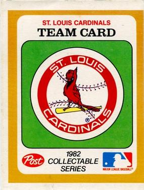 1982 Post Cereal Team Card #NNO St. Louis Cardinals Front