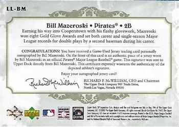 2005 SP Legendary Cuts - Lasting Legends Autograph #LL-BM Bill Mazeroski Back