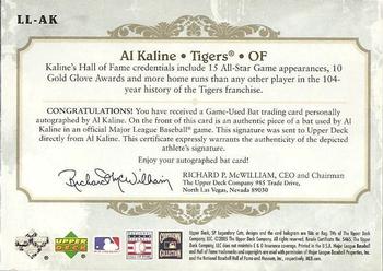 2005 SP Legendary Cuts - Lasting Legends Autograph Material Gold #LL-AK Al Kaline Back
