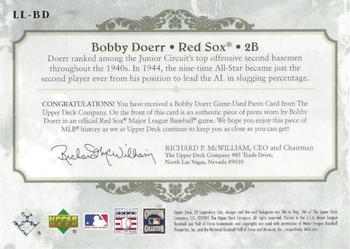 2005 SP Legendary Cuts - Lasting Legends Material #LL-BD Bobby Doerr Back