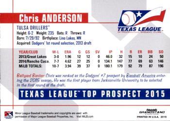 2015 Grandstand Texas League Top Prospects #NNO Chris Anderson Back