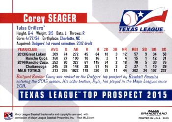 2015 Grandstand Texas League Top Prospects #NNO Corey Seager Back