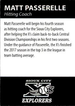2018 Sioux City Explorers #NNO Matt Passerelle Back