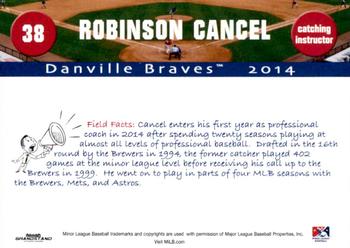 2014 Grandstand Danville Braves #NNO Robinson Cancel Back