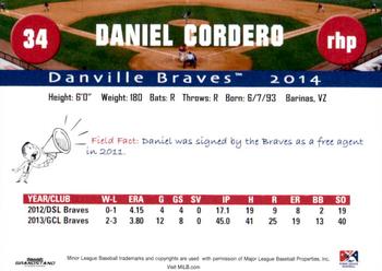 2014 Grandstand Danville Braves #NNO Daniel Cordero Back