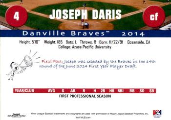 2014 Grandstand Danville Braves #NNO Joseph Daris Back
