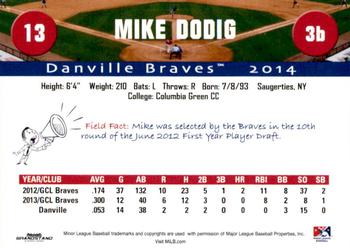 2014 Grandstand Danville Braves #NNO Mike Dodig Back