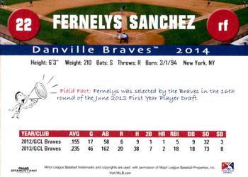 2014 Grandstand Danville Braves #NNO Fernelys Sanchez Back
