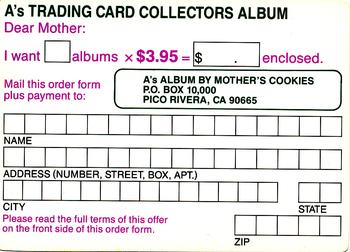 1986 Mother's Cookies Oakland Athletics - Offers #NNO Collector's Album Back