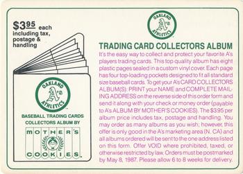 1986 Mother's Cookies Oakland Athletics - Offers #NNO Collector's Album Front