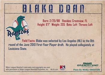 2010 Grandstand Ogden Raptors #NNO Blake Dean Back