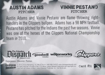 2014 Choice Columbus Clippers Military All-Stars #51 Austin Adams / Vinnie Pestano Back