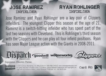 2014 Choice Columbus Clippers Military All-Stars #63 Jose Ramirez / Ryan Rohlinger Back