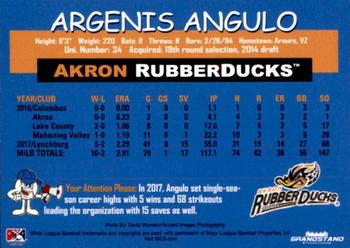 2018 Grandstand Akron RubberDucks #NNO Argenis Angulo Back