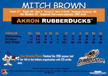 2018 Grandstand Akron RubberDucks #NNO Mitch Brown Back