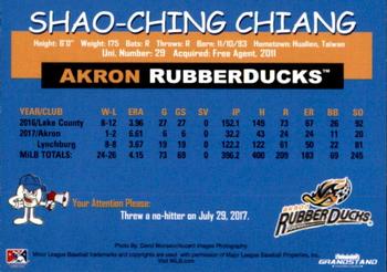 2018 Grandstand Akron RubberDucks #NNO Shao-Ching Chiang Back