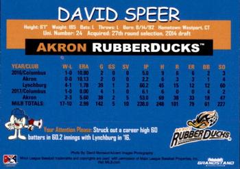 2018 Grandstand Akron RubberDucks #NNO David Speer Back